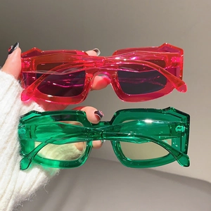 Chic irregular rectangle sunglasses in transparent rose pink and emerald green jelly colors
