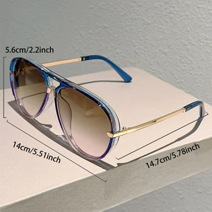 Detailed dimensions of retro aviator sunglasses with frame and temple size measurements