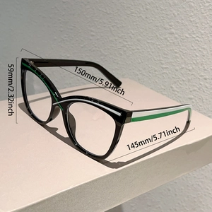 Cat eye glasses frame detail showing dimensions of 59mm height and 150mm total width