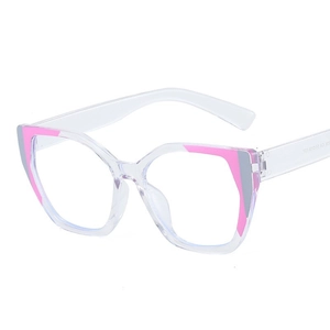 Cat eye blue light blocking glasses with transparent frames and pink silver accents
