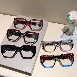 Retro square oversized glasses frames in various colors with anti-blue light lenses