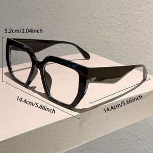 Detailed size chart for black square oversized anti-blue light retro glasses frames