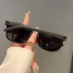Detailed macro view of the black sunglasses frame featuring intricate anti-slip grid textures