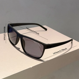 Detail view of retro square sunglasses featuring anti-slip texture and lens dimensions