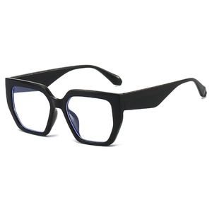 Retro square thick-frame anti-blue light glasses with geometric design in black finish