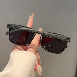 Classic retro square matte black sunglasses with textured frame and UV protection lenses