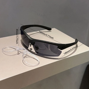 Detail view of sports sunglasses with myopia inner frame and lens dimensions marking
