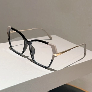 Women's cat eye two-tone irregular blue light blocking glasses with gold metal temples