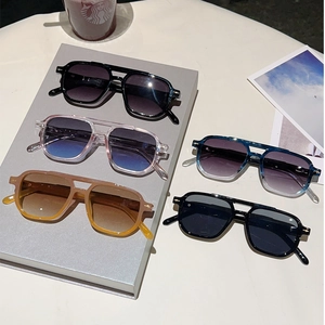 Lunettes de soleil rétro à double pont carré en cinq couleurs dégradées pour loisirs