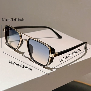 Tableau des tailles détaillé des lunettes vintage avec dimensions du cadre à double pont doré