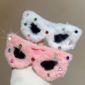 Lunettes de soleil œil de chat en peluche avec strass colorés pour style fantaisie