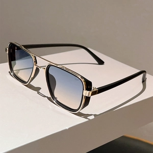 Lunettes De Soleil Carrées Monture Métallique Double Pont Rétro Protection UV400 Mode Voyage Extérieur Hommes Femmes