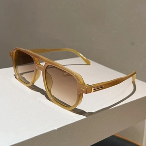 Lunettes De Soleil Carrées Rétro Double Pont Monture PC UV400 Verres Dégradés Aviateur Modifié Style Ins Unisexe