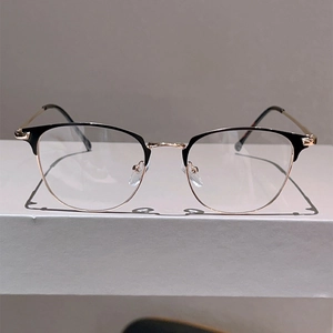 Classic black and gold semi-rimless metal glasses frames with minimalist design