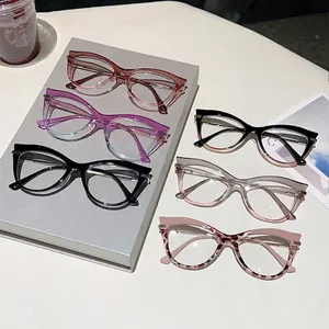 Cat-eye anti-blue light glasses frames in six color variants with metal temples