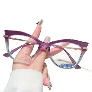 Cat eye glasses frame with purple gradient finish and elegant gold metal temples