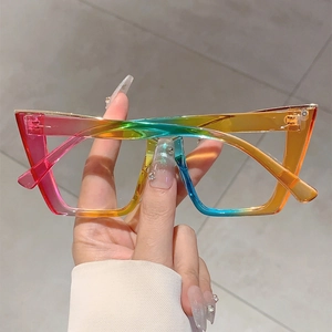 Oversized cat eye glasses with iridescent gradient metal frames for trendy fashion look