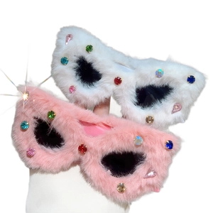 Lunettes de soleil œil-de-chat roses et blanches avec fourrure et strass pour femmes