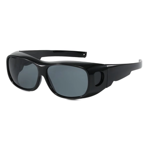 Oversized black frame sports sunglasses with wrap-around windproof design for men