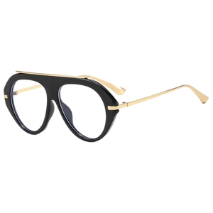 Retro oversized aviator glasses with black frames and gold metal bridge bar for women