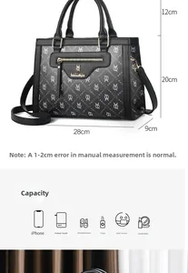 Dimensions détaillées et diagramme de capacité d'un sac à bandoulière en similicuir noir
