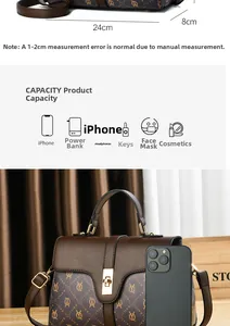 Detailed view of women's vintage crossbody bag showing dimensions and storage capacity