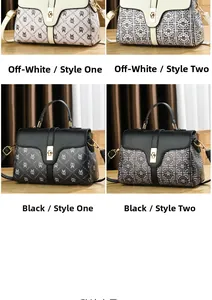 Comparison of PU leather handbags in black and beige with logo textures and gold locks