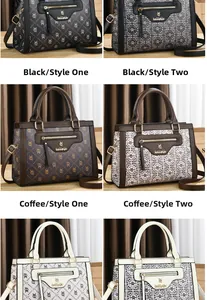 Détails des sacs cabas à motif monogramme en noir et marron café avec cuir PU souple