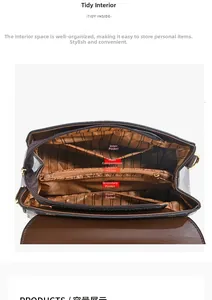Interior detail of brown monogram handbag showing five functional storage compartments