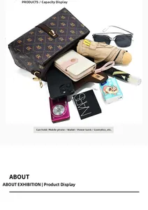Internal view of brown monogram handbag showing capacity for phone, wallet and essentials