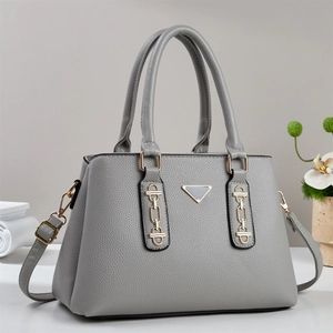 Women Handbag Large Capacity PU Leather Litchi Grain Solid Color Top Handle Tote Bag With Chain Decor Crossbody Strap