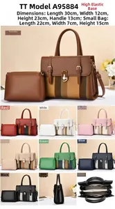 Detailed size chart and internal compartments of the two-piece PU leather handbag set