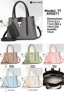 Detail showing handbag dimensions 27x11x19cm and internal multi-layer structure