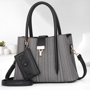 Women Woven Texture Handbag PU Leather Tote Shoulder Crossbody Bag With Detachable Pouch Elegant Versatile Daily