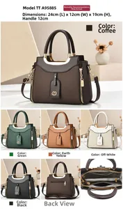 Detailed views of crossbody bag A95885 showing interior compartments and five colors