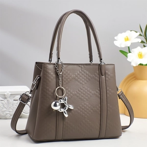 Damen Handtasche PU Leder Umhängetasche Mit Metall Ballonhund Anhänger Mode Retro Top Griff Tasche Für Den Täglichen Gebrauch
