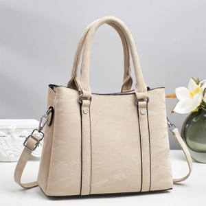 Minimalist beige tote bag in marble faux leather for women with detachable shoulder strap