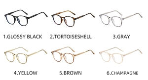 Détails de six montures de lunettes rondes TR90 en diverses couleurs à la mode