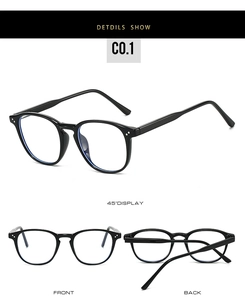 Trois vues de lunettes rondes noires en TR90 avec charnières en métal, modèle CO.1