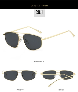 Detailed view of gold metal aviator sunglasses with dark lenses and adjustable nose pads