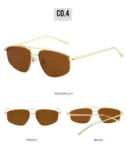Three-view display of vintage pilot-style metal sunglasses with C0.4 brown lenses