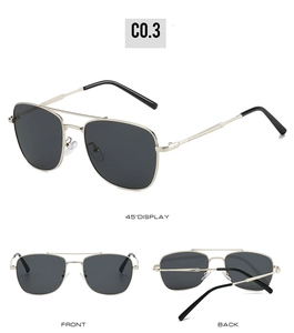Detailansicht der silbernen Fliegerbrille aus Metall mit dunklen Gläsern und schwarzen Bügeln