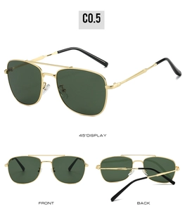 Detailansicht der goldenen Pilotenbrille mit dunkelgrünen Gläsern und schwarzen Bügeln