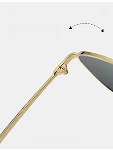 Nahaufnahme des langlebigen Metallscharniers und Goldrahmens der Retro-Sonnenbrille