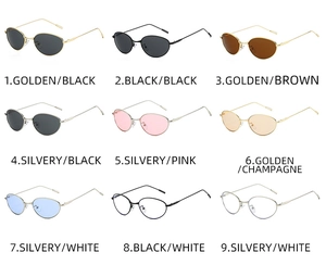 Vue en grille de lunettes de soleil ovales en métal avec neuf options de couleurs de verres