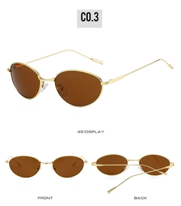 Vues multiples de lunettes de soleil ovales vintage avec monture en métal doré et verres bruns
