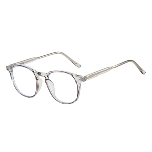 Lunettes rondes TR90 gris transparent avec noyau métallique et design moderne chic