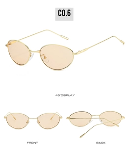 Vue en trois angles des lunettes de soleil vintage ovales en métal doré avec verres orange