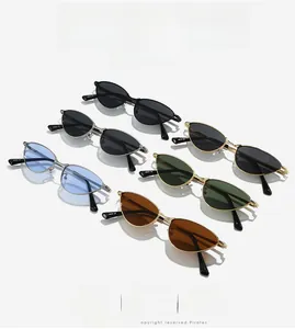 Detailed array of retro cat-eye sunglasses with metal frames in various lens colors