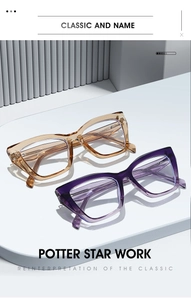 Detailed view of TR90 butterfly frame glasses in amber and purple gradient colors